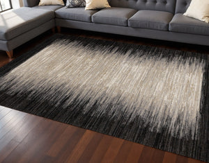 HomeRoots 8' Contemporary Abstract Area Rug in Black, Gray, and Beige - Durable, Stain-Resistant Design for Homes 8' X 11' 660114