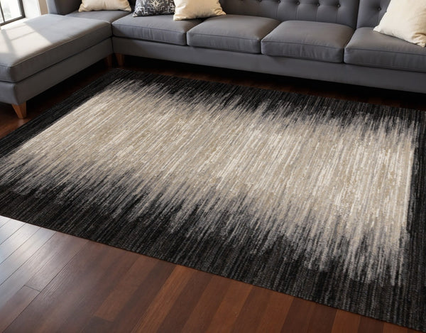 HomeRoots 8' Contemporary Abstract Area Rug in Black, Gray, and Beige - Durable, Stain-Resistant Design for Homes 8' X 11' 660114