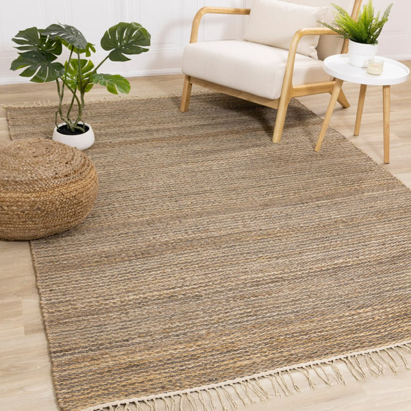 HomeRoots 5' Hand-Woven Jute Area Rug in Taupe and Brown - Modern Abstract Design for Natural Home Warmth 5' X 8' 660115
