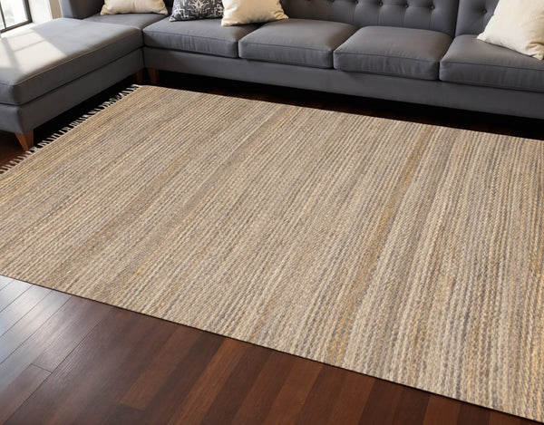 HomeRoots 8' Hand-Woven Jute Abstract Area Rug in Taupe and Brown - Durable, Stylish, and Versatile Design 8' X 11' 660116