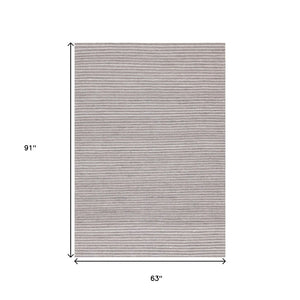 HomeRoots 5' Hand-Woven Striped Area Rug in White and Taupe - Stylish, Durable, Stain-Resistant Home Decor 5' X 8' 660119