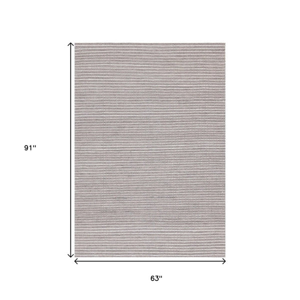 HomeRoots 5' Hand-Woven Striped Area Rug in White and Taupe - Stylish, Durable, Stain-Resistant Home Decor 5' X 8' 660119