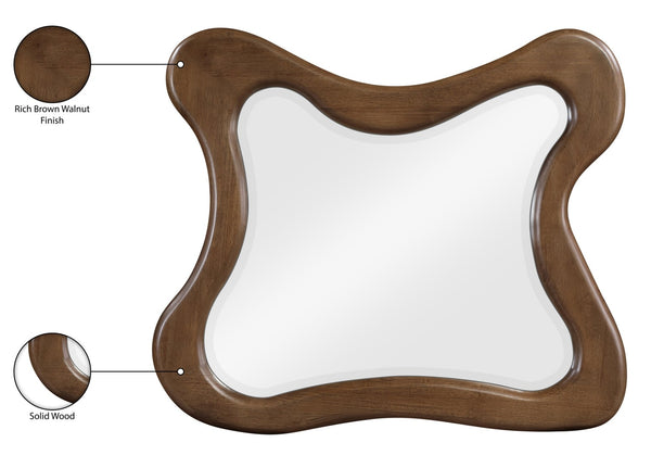 Meridian Furniture Verra Solid Wood Wall Mirror with Sculptural Frame for Modern Bedroom or Entryway Decor Brown 66011Brown-M