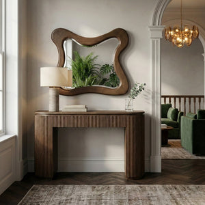 Meridian Furniture Verra Solid Wood Wall Mirror with Sculptural Frame for Modern Bedroom or Entryway Decor Brown 66011Brown-M