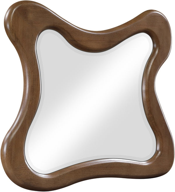 Meridian Furniture Verra Solid Wood Wall Mirror with Sculptural Frame for Modern Bedroom or Entryway Decor Brown 66011Brown-M