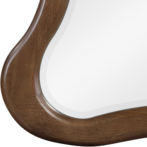 Meridian Furniture Verra Solid Wood Wall Mirror with Sculptural Frame for Modern Bedroom or Entryway Decor Brown 66011Brown-M