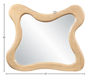 Meridian Furniture Verra Solid Wood Wall Mirror with Sculptural Frame for Modern Bedroom or Entryway Decor Natural 66011Natural-M