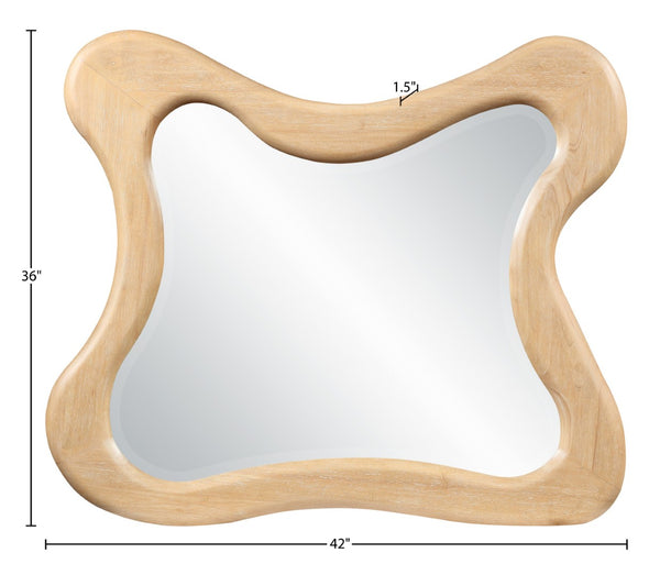 Meridian Furniture Verra Solid Wood Wall Mirror with Sculptural Frame for Modern Bedroom or Entryway Decor Natural 66011Natural-M