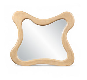 Meridian Furniture Verra Solid Wood Wall Mirror with Sculptural Frame for Modern Bedroom or Entryway Decor Natural 66011Natural-M