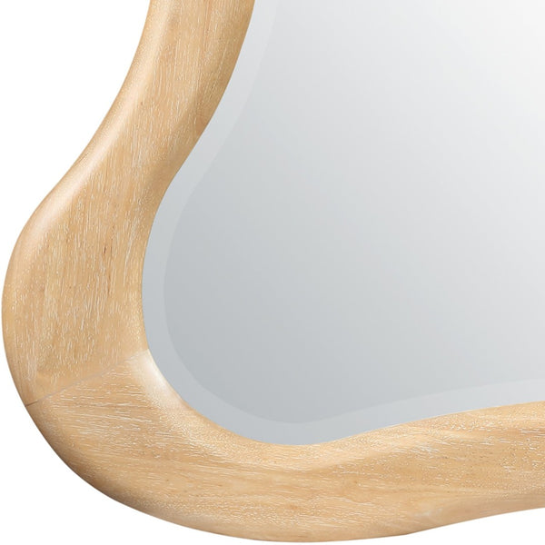 Meridian Furniture Verra Solid Wood Wall Mirror with Sculptural Frame for Modern Bedroom or Entryway Decor Natural 66011Natural-M