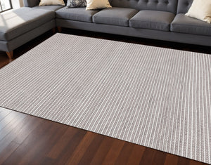 HomeRoots 8' Hand-Woven White and Taupe Striped Area Rug - Durable, Stain-Resistant, Perfect for Any Space 8' X 11' 660120