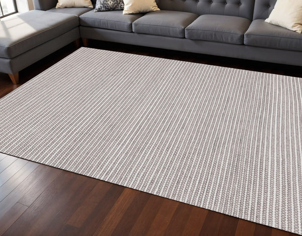 HomeRoots 8' Hand-Woven White and Taupe Striped Area Rug - Durable, Stain-Resistant, Perfect for Any Space 8' X 11' 660120
