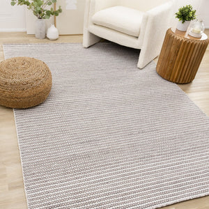 HomeRoots 8' Hand-Woven White and Taupe Striped Area Rug - Durable, Stain-Resistant, Perfect for Any Space 8' X 11' 660120