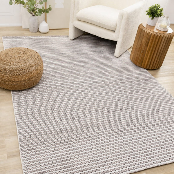 HomeRoots 8' Hand-Woven White and Taupe Striped Area Rug - Durable, Stain-Resistant, Perfect for Any Space 8' X 11' 660120