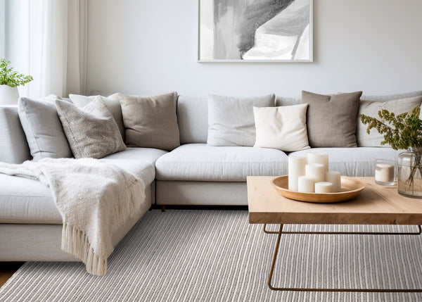HomeRoots 8' Hand-Woven White and Taupe Striped Area Rug - Durable, Stain-Resistant, Perfect for Any Space 8' X 11' 660120