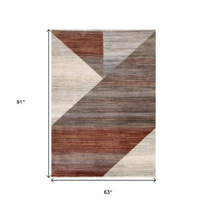 HomeRoots 5' Modern Abstract Area Rug in White, Gray, and Brown - Stain-Resistant, Durable, and Stylish Addition 5' X 8' 660121