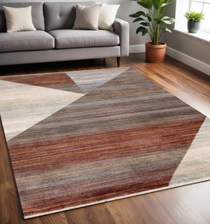 HomeRoots 5' Modern Abstract Area Rug in White, Gray, and Brown - Stain-Resistant, Durable, and Stylish Addition 5' X 8' 660121