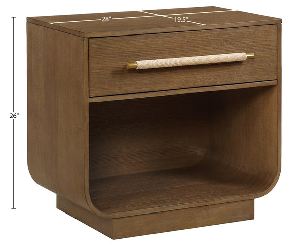 Meridian Furniture Sorell Solid Wood Nightstand with Oak Veneer Top Rounded Edges Scandinavian Bedroom Style Brown 66014Brown-NS