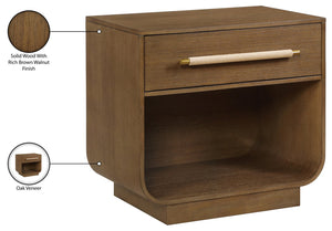 Meridian Furniture Sorell Solid Wood Nightstand with Oak Veneer Top Rounded Edges Scandinavian Bedroom Style Brown 66014Brown-NS