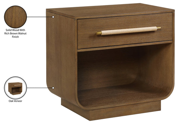 Meridian Furniture Sorell Solid Wood Nightstand with Oak Veneer Top Rounded Edges Scandinavian Bedroom Style Brown 66014Brown-NS