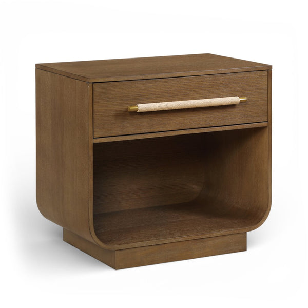 Meridian Furniture Sorell Solid Wood Nightstand with Oak Veneer Top Rounded Edges Scandinavian Bedroom Style Brown 66014Brown-NS