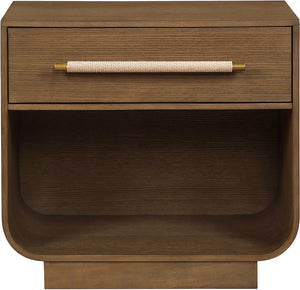 Meridian Furniture Sorell Solid Wood Nightstand with Oak Veneer Top Rounded Edges Scandinavian Bedroom Style Brown 66014Brown-NS