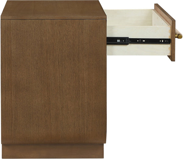 Meridian Furniture Sorell Solid Wood Nightstand with Oak Veneer Top Rounded Edges Scandinavian Bedroom Style Brown 66014Brown-NS