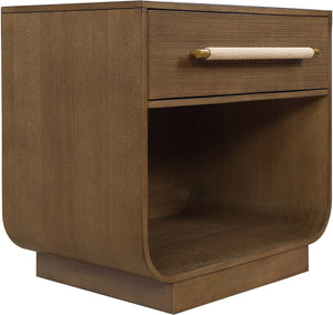 Meridian Furniture Sorell Solid Wood Nightstand with Oak Veneer Top Rounded Edges Scandinavian Bedroom Style Brown 66014Brown-NS