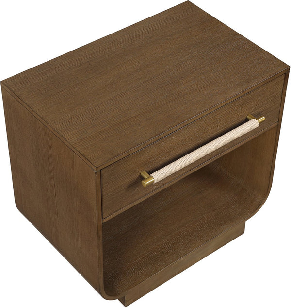 Meridian Furniture Sorell Solid Wood Nightstand with Oak Veneer Top Rounded Edges Scandinavian Bedroom Style Brown 66014Brown-NS