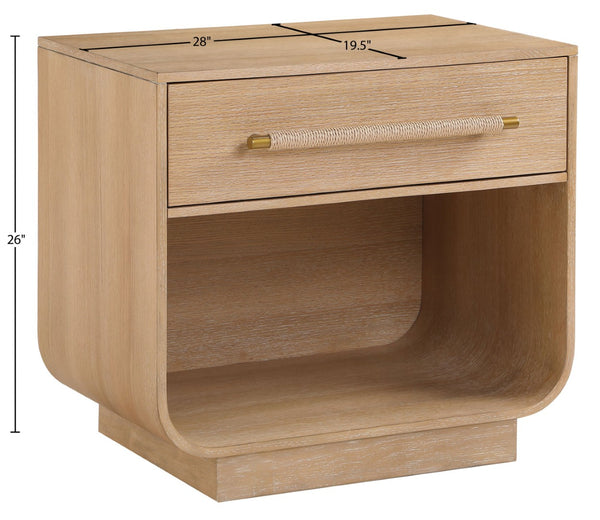 Meridian Furniture Sorell Solid Wood Nightstand with Oak Veneer Top Rounded Edges Scandinavian Bedroom Style Natural 66014Natural-NS