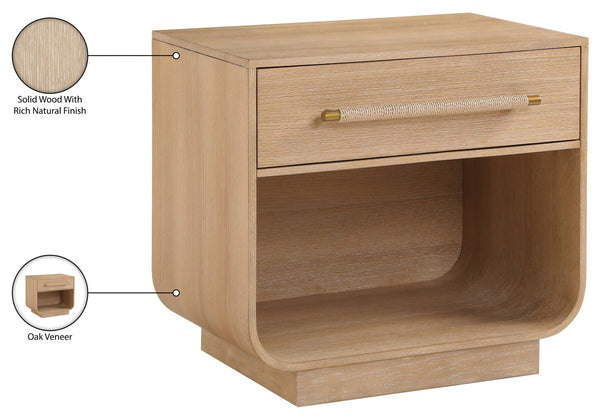 Meridian Furniture Sorell Solid Wood Nightstand with Oak Veneer Top Rounded Edges Scandinavian Bedroom Style Natural 66014Natural-NS