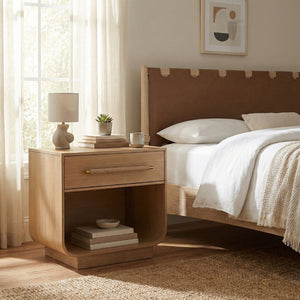 Meridian Furniture Sorell Solid Wood Nightstand with Oak Veneer Top Rounded Edges Scandinavian Bedroom Style Natural 66014Natural-NS