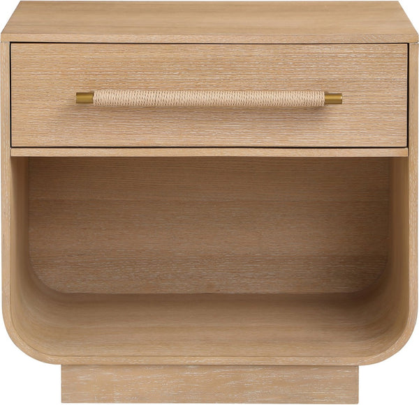 Meridian Furniture Sorell Solid Wood Nightstand with Oak Veneer Top Rounded Edges Scandinavian Bedroom Style Natural 66014Natural-NS