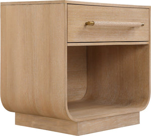 Meridian Furniture Sorell Solid Wood Nightstand with Oak Veneer Top Rounded Edges Scandinavian Bedroom Style Natural 66014Natural-NS