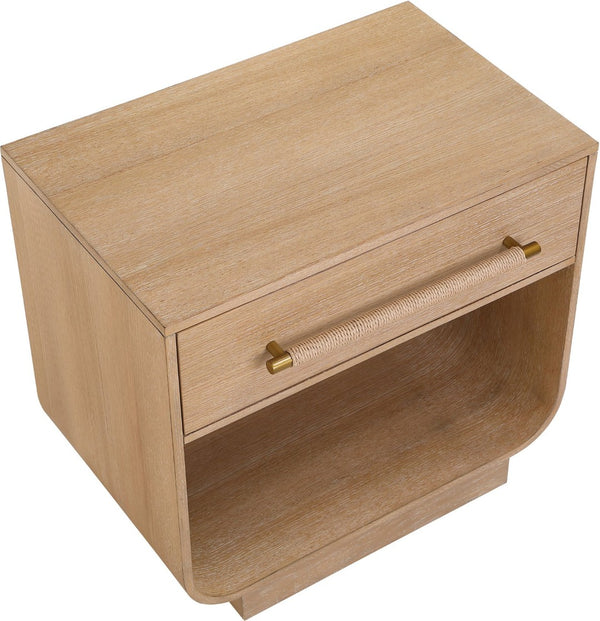 Meridian Furniture Sorell Solid Wood Nightstand with Oak Veneer Top Rounded Edges Scandinavian Bedroom Style Natural 66014Natural-NS