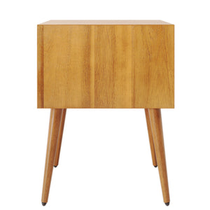 English Elm Christopher Knight Home® - Nightstand with 2 Drawers Mid-Century Acacia Wood, Splayed Legs, Brass Hardware, Easy-Glide Storage Natural 20.5 L x 17.5 W x 14.75 H N761P180219A