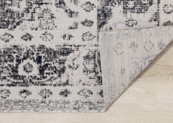 HomeRoots 7' Gray-Blue & Ivory Medallion Area Rug - Durable, Stain-Resistant, Perfect for High-Traffic Homes! 660150