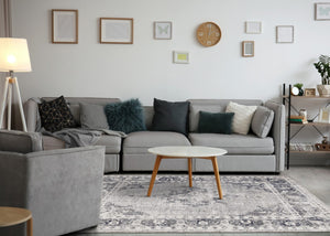 HomeRoots 7' Gray-Blue & Ivory Medallion Area Rug - Durable, Stain-Resistant, Perfect for High-Traffic Homes! 660150