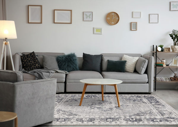 HomeRoots 7' Gray-Blue & Ivory Medallion Area Rug - Durable, Stain-Resistant, Perfect for High-Traffic Homes! 660150