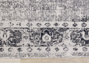 HomeRoots 7' Gray-Blue & Ivory Medallion Area Rug - Durable, Stain-Resistant, Perfect for High-Traffic Homes! 660150
