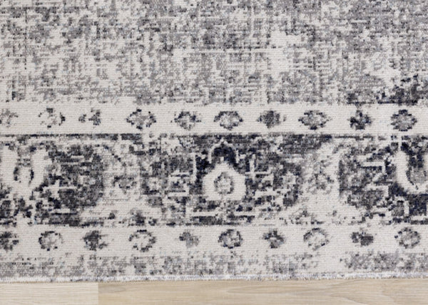 HomeRoots 7' Gray-Blue & Ivory Medallion Area Rug - Durable, Stain-Resistant, Perfect for High-Traffic Homes! 660150