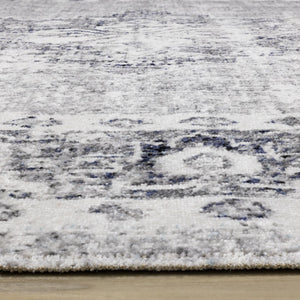 HomeRoots 7' Gray-Blue & Ivory Medallion Area Rug - Durable, Stain-Resistant, Perfect for High-Traffic Homes! 660150