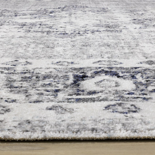 HomeRoots 7' Gray-Blue & Ivory Medallion Area Rug - Durable, Stain-Resistant, Perfect for High-Traffic Homes! 660150