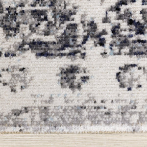 HomeRoots 7' Gray-Blue & Ivory Medallion Area Rug - Durable, Stain-Resistant, Perfect for High-Traffic Homes! 660150