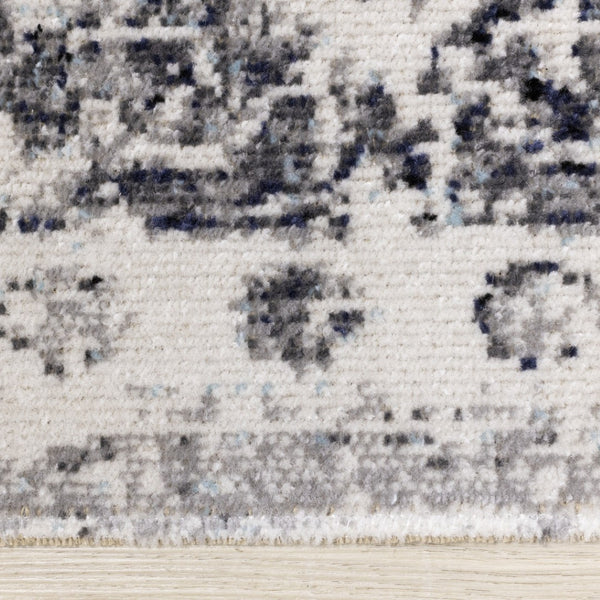 HomeRoots 7' Gray-Blue & Ivory Medallion Area Rug - Durable, Stain-Resistant, Perfect for High-Traffic Homes! 660150
