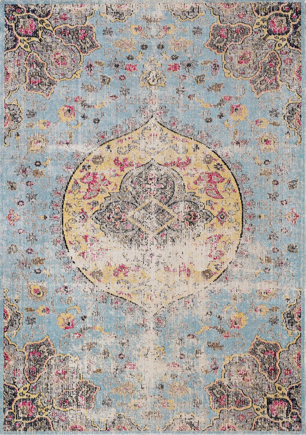 HomeRoots 4' Vibrant Blue, Yellow & Pink Medallion Area Rug - Durable, Stain-Resistant for High-Traffic Spaces 4' X 6' 660152