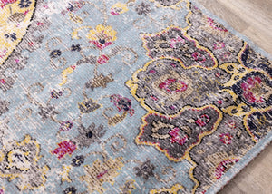 HomeRoots 4' Vibrant Blue, Yellow & Pink Medallion Area Rug - Durable, Stain-Resistant for High-Traffic Spaces 4' X 6' 660152