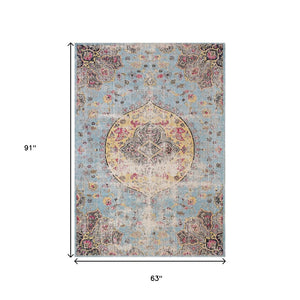 HomeRoots 4' Vibrant Blue, Yellow & Pink Medallion Area Rug - Durable, Stain-Resistant for High-Traffic Spaces 5' X 8' 660153