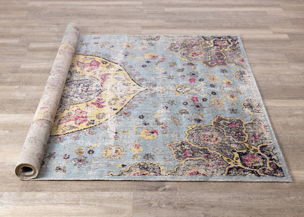 HomeRoots 4' Vibrant Blue, Yellow & Pink Medallion Area Rug - Durable, Stain-Resistant for High-Traffic Spaces 5' X 8' 660153