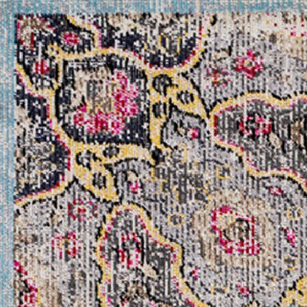 HomeRoots 4' Vibrant Blue, Yellow & Pink Medallion Area Rug - Durable, Stain-Resistant for High-Traffic Spaces 7' X 10' 660154